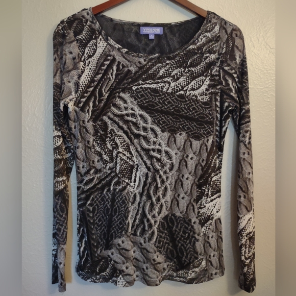 Vivienne Tam Mesh Long Sleeve Top Trompe L'Oeil Cable Knit Print Lined - Picture 2 of 15